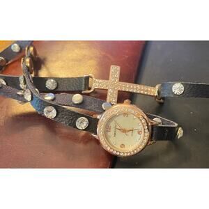 Women's 20mm Rose Gold Massini watch, Wrap Band with Rose Gold Cross